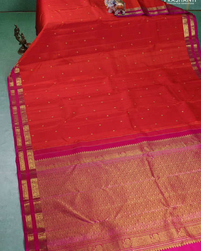 Pure kanchipuram silk saree orange and pink with zari woven buttas and rettapet zari woven border