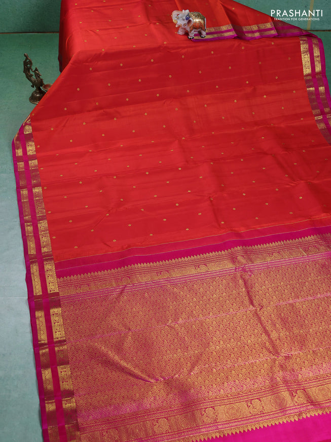 Pure kanchipuram silk saree orange and pink with zari woven buttas and rettapet zari woven border