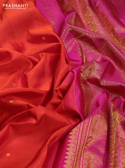 Pure kanchipuram silk saree orange and pink with zari woven buttas and rettapet zari woven border