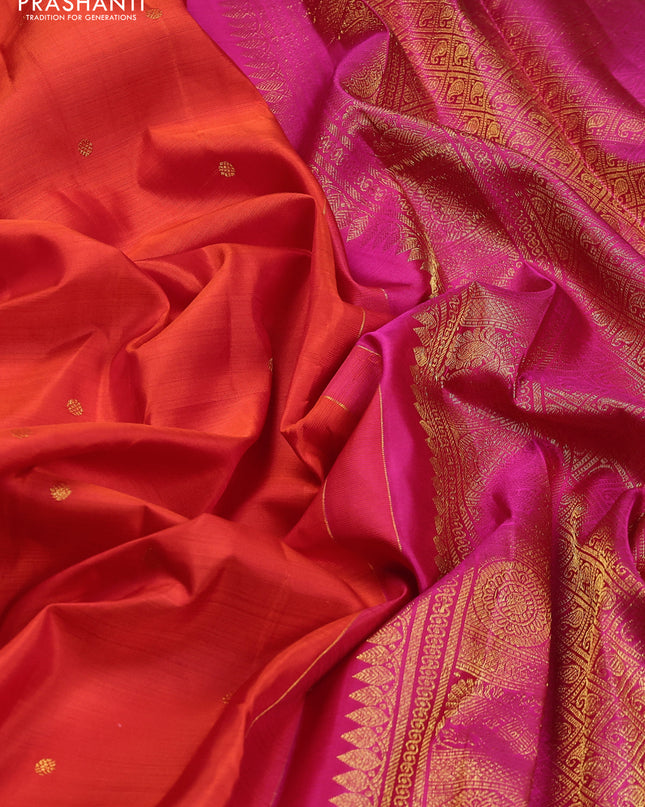 Pure kanchipuram silk saree orange and pink with zari woven buttas and rettapet zari woven border