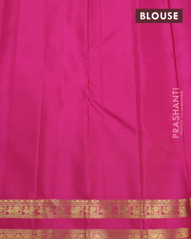 Pure kanchipuram silk saree orange and pink with zari woven buttas and rettapet zari woven border
