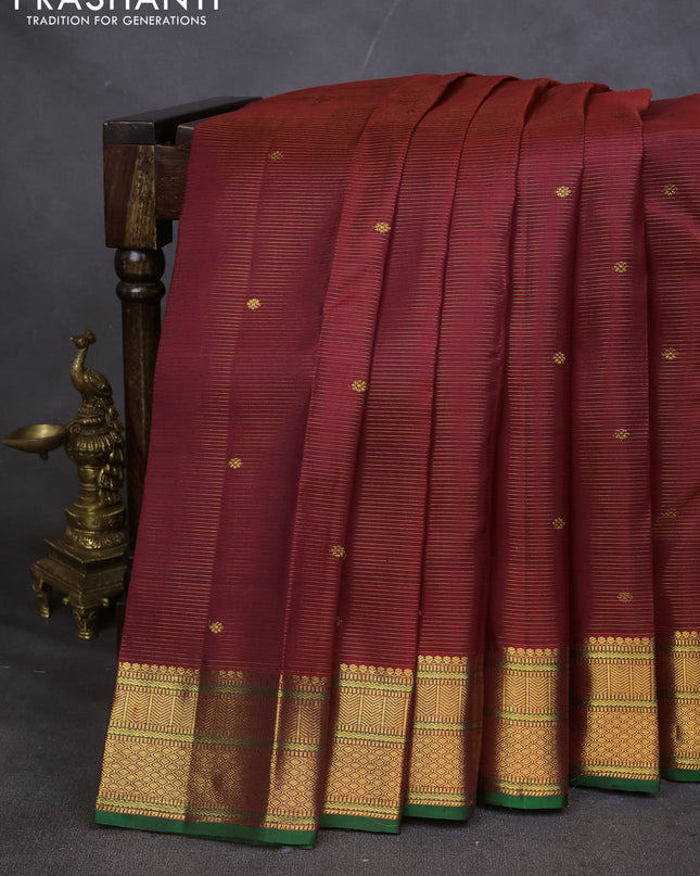 Pure kanchipuram silk saree maroon and green with allover vairaosi pattern & buttas and zari woven border