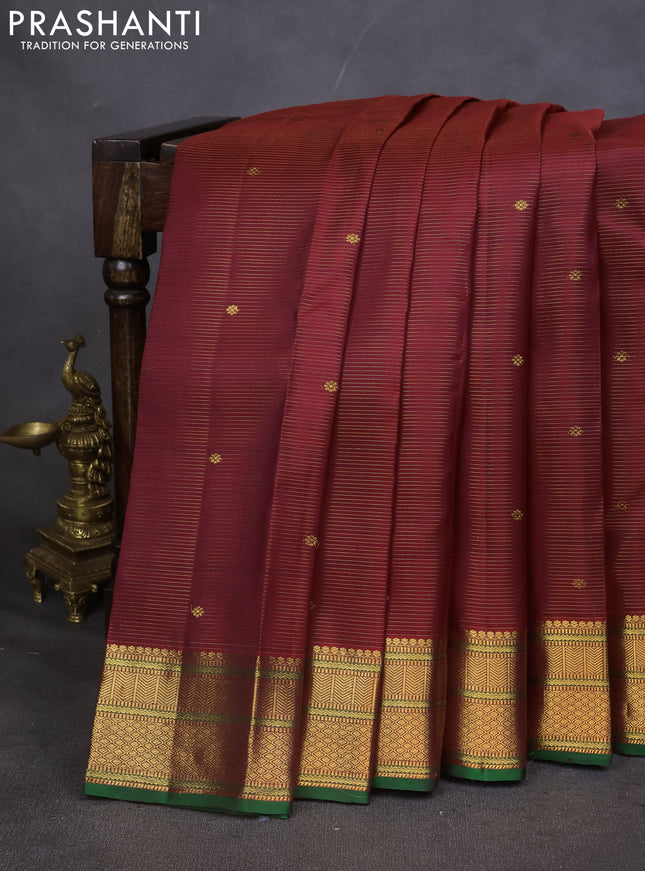 Pure kanchipuram silk saree maroon and green with allover vairaosi pattern & buttas and zari woven border