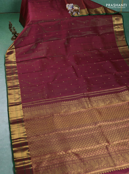 Pure kanchipuram silk saree maroon and green with allover vairaosi pattern & buttas and zari woven border