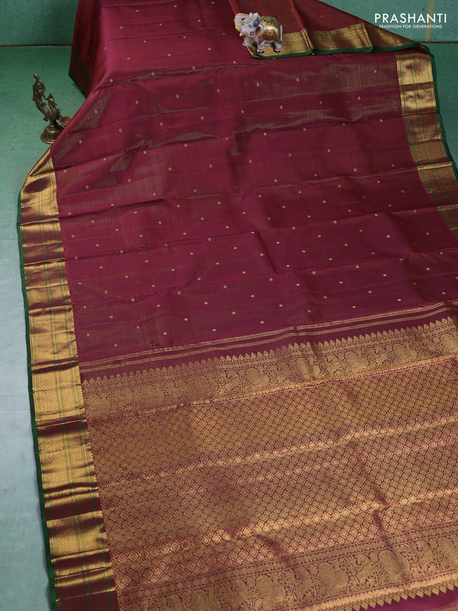 Pure kanchipuram silk saree maroon and green with allover vairaosi pattern & buttas and zari woven border