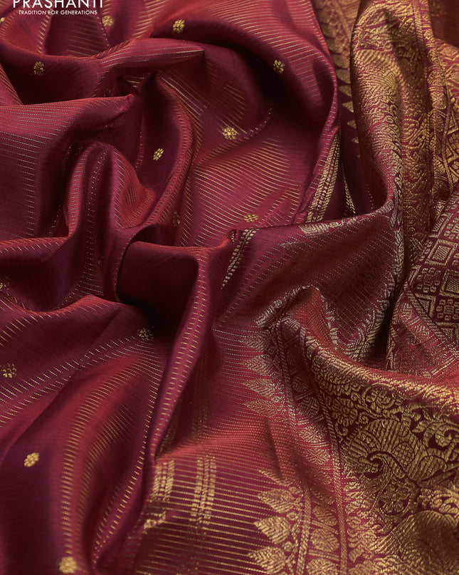 Pure kanchipuram silk saree maroon and green with allover vairaosi pattern & buttas and zari woven border