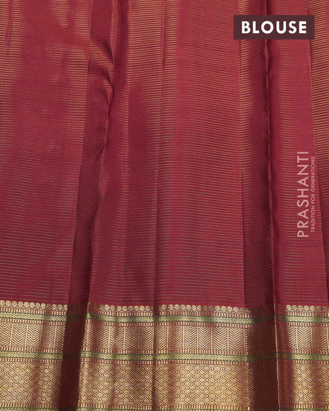Pure kanchipuram silk saree maroon and green with allover vairaosi pattern & buttas and zari woven border