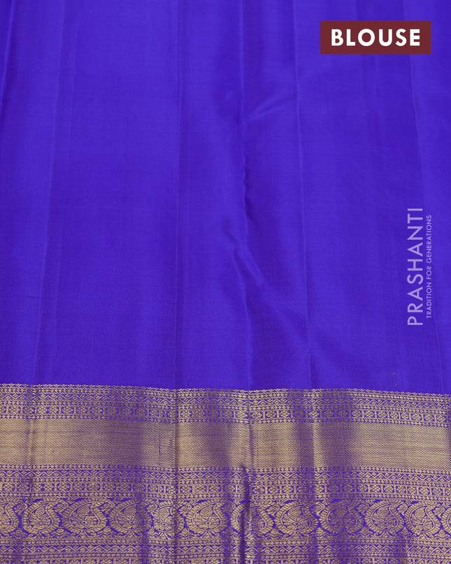 Pure kanchipuram silk saree dual shade of green and blue with allover silver & gold zari butta weaves and zari woven border