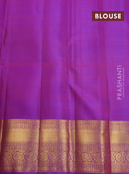 Pure kanchipuram silk saree orange and purple with allover silver & gold zari butta weaves and zari woven border