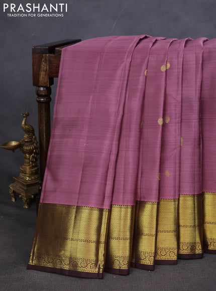 Pure kanchipuram silk saree mauve pink and coffee brown with zari woven buttas and zari woven border