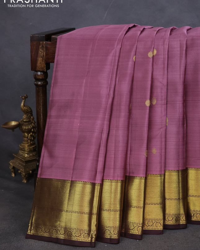 Pure kanchipuram silk saree mauve pink and coffee brown with zari woven buttas and zari woven border