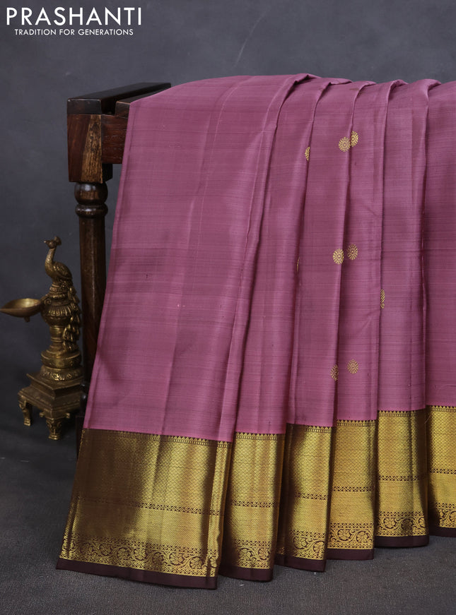 Pure kanchipuram silk saree mauve pink and coffee brown with zari woven buttas and zari woven border
