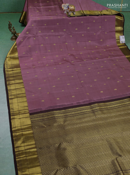 Pure kanchipuram silk saree mauve pink and coffee brown with zari woven buttas and zari woven border