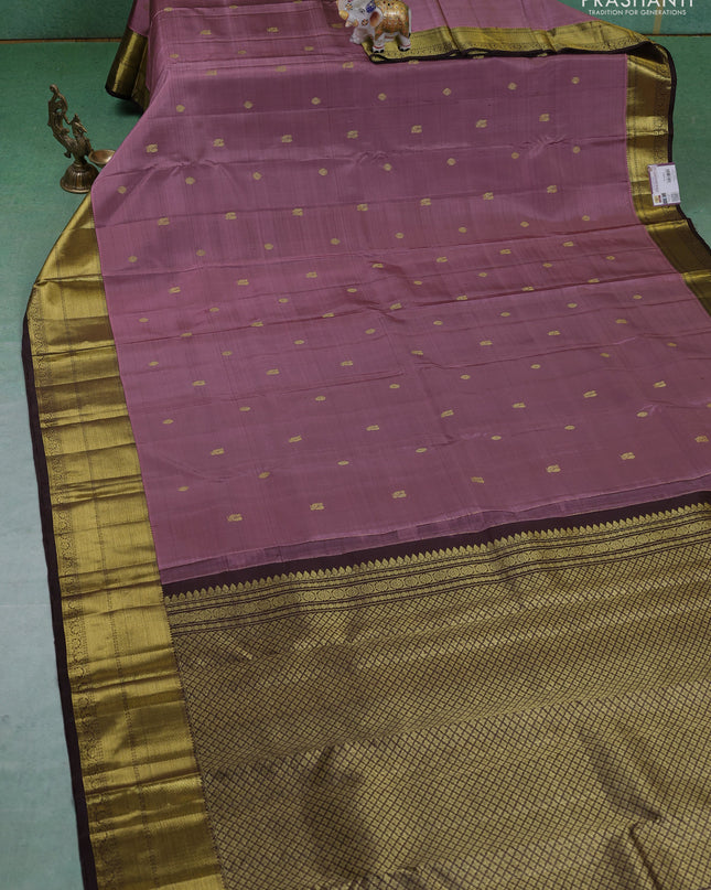 Pure kanchipuram silk saree mauve pink and coffee brown with zari woven buttas and zari woven border