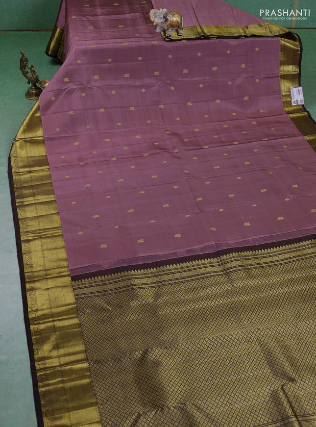 Pure kanchipuram silk saree mauve pink and coffee brown with zari woven buttas and zari woven border