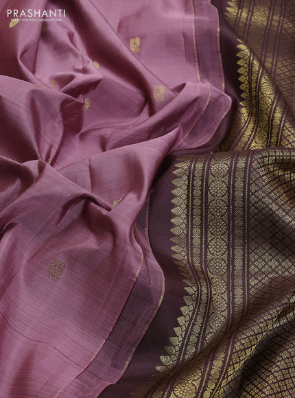 Pure kanchipuram silk saree mauve pink and coffee brown with zari woven buttas and zari woven border
