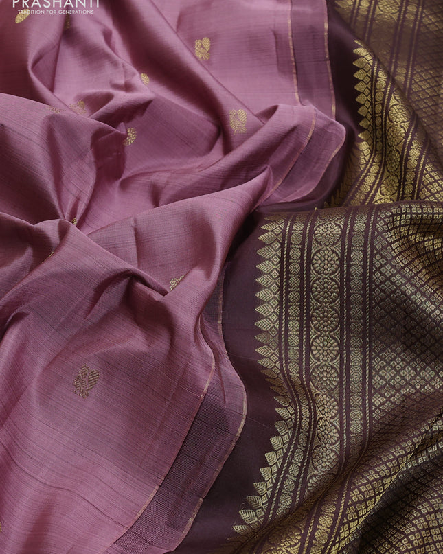 Pure kanchipuram silk saree mauve pink and coffee brown with zari woven buttas and zari woven border