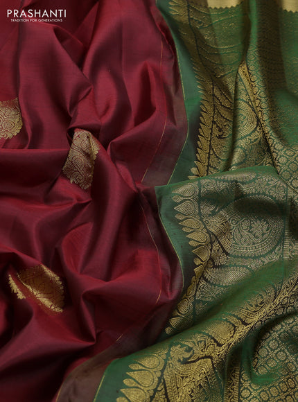 Pure kanchipuram silk saree maroon and green with zari woven buttas and zari woven border