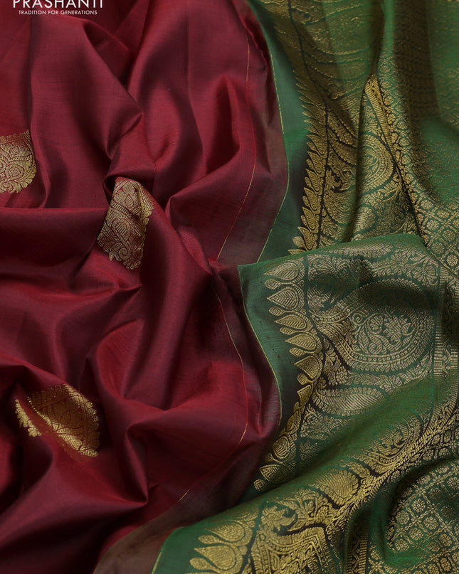 Pure kanchipuram silk saree maroon and green with zari woven buttas and zari woven border