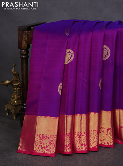 Pure kanchipuram silk saree purple and pink with zari woven buttas and zari woven border