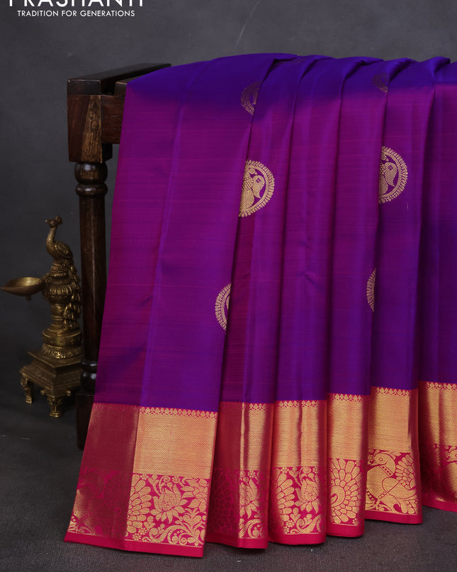Pure kanchipuram silk saree purple and pink with zari woven buttas and zari woven border