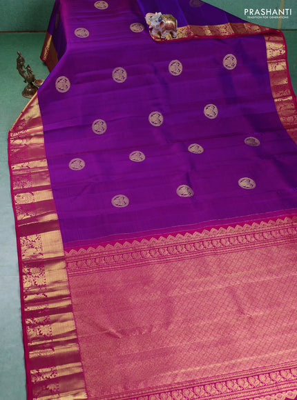 Pure kanchipuram silk saree purple and pink with zari woven buttas and zari woven border