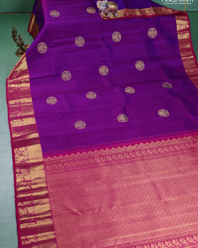 Pure kanchipuram silk saree purple and pink with zari woven buttas and zari woven border