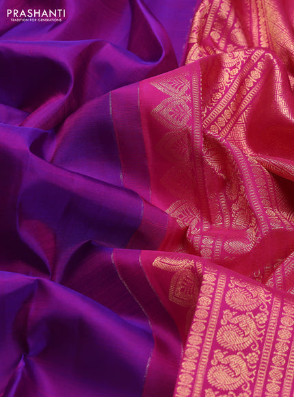 Pure kanchipuram silk saree purple and pink with zari woven buttas and zari woven border