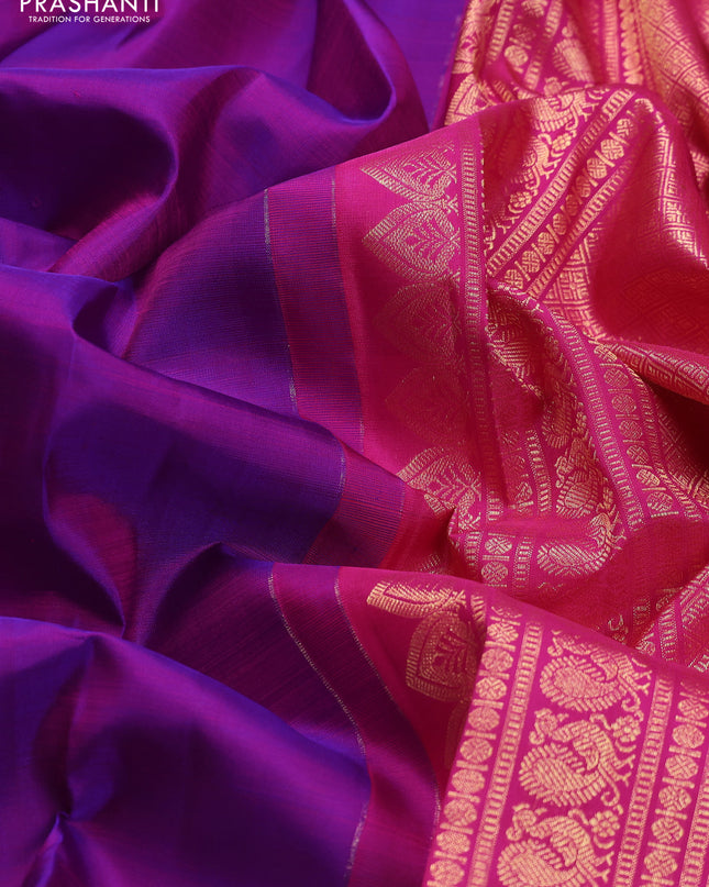 Pure kanchipuram silk saree purple and pink with zari woven buttas and zari woven border