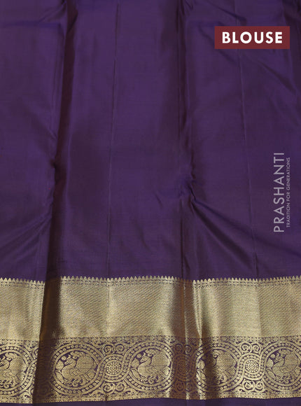 Pure kanchipuram silk saree rustic orange and violet with zari woven buttas and zari woven border