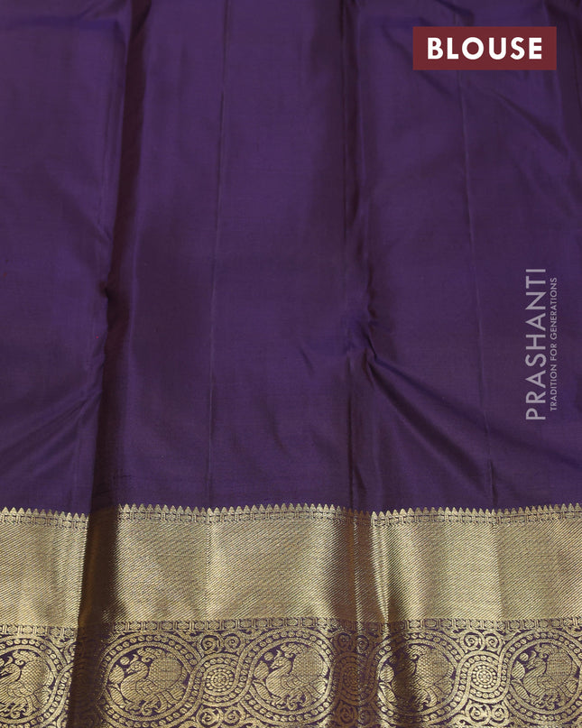Pure kanchipuram silk saree rustic orange and violet with zari woven buttas and zari woven border
