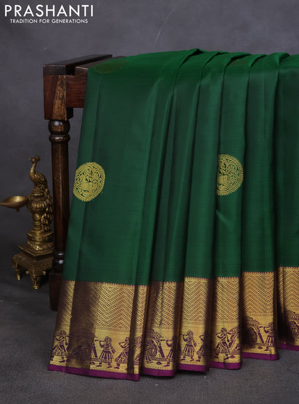 Pure kanchipuram silk saree green and purple with zari woven buttas and zari woven border
