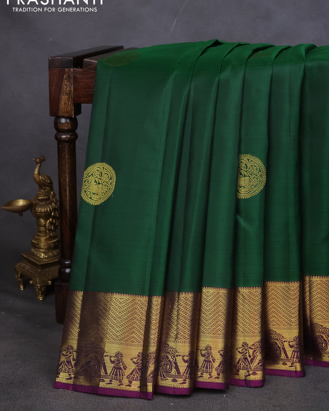 Pure kanchipuram silk saree green and purple with zari woven buttas and zari woven border