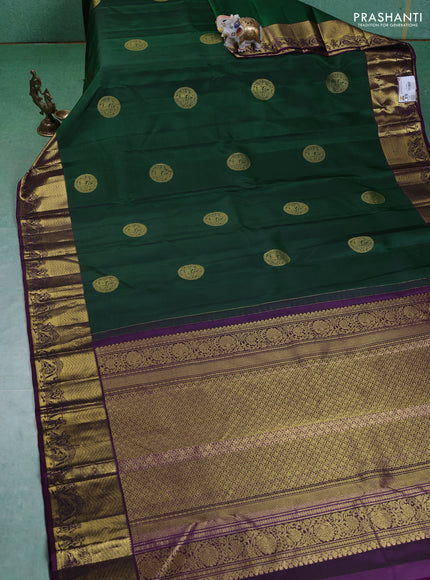 Pure kanchipuram silk saree green and purple with zari woven buttas and zari woven border