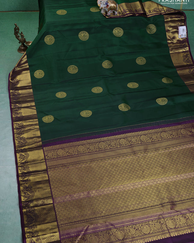 Pure kanchipuram silk saree green and purple with zari woven buttas and zari woven border