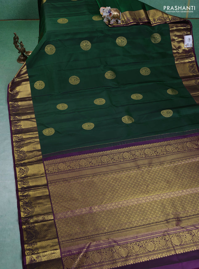 Pure kanchipuram silk saree green and purple with zari woven buttas and zari woven border