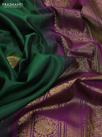 Pure kanchipuram silk saree green and purple with zari woven buttas and zari woven border