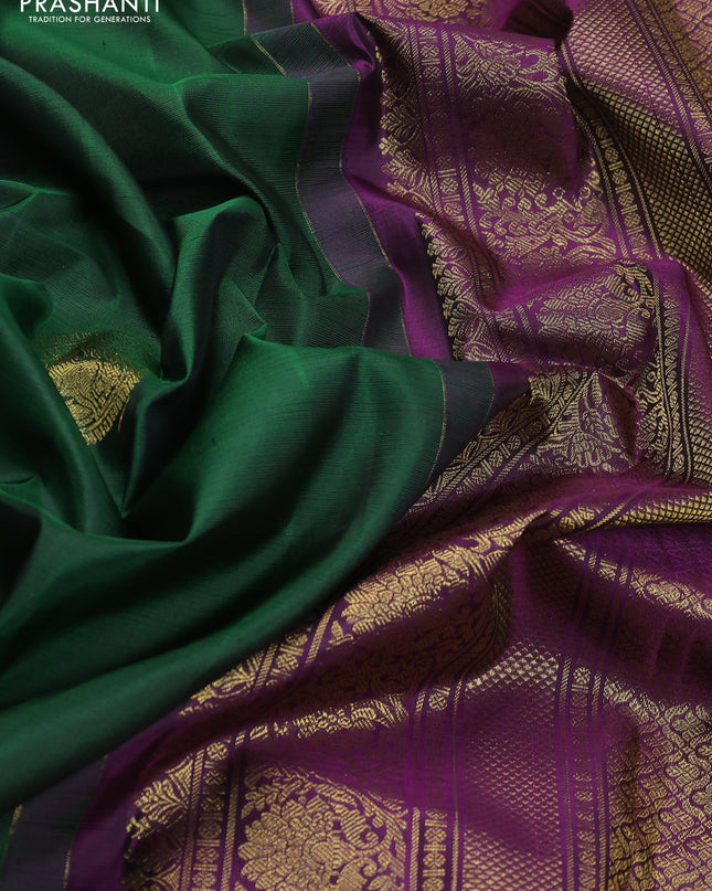 Pure kanchipuram silk saree green and purple with zari woven buttas and zari woven border