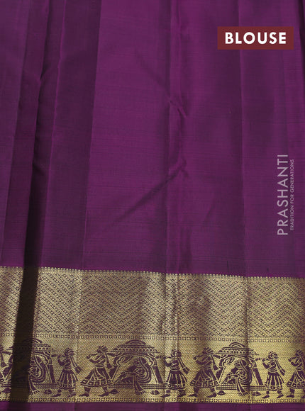 Pure kanchipuram silk saree green and purple with zari woven buttas and zari woven border