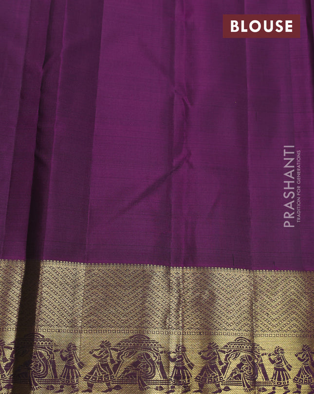 Pure kanchipuram silk saree green and purple with zari woven buttas and zari woven border