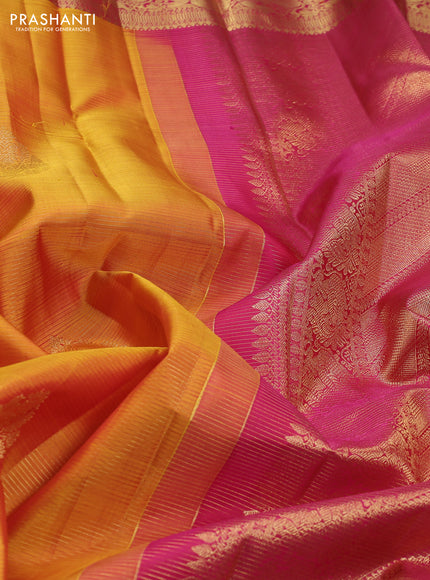 Pure kanchipuram silk saree mustard yellow and pink with allover zari weaves & buttas and zari woven border