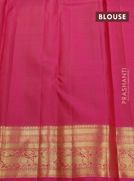 Pure kanchipuram silk saree mustard yellow and pink with allover zari weaves & buttas and zari woven border