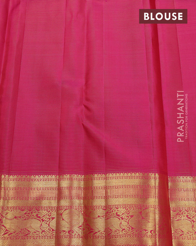 Pure kanchipuram silk saree mustard yellow and pink with allover zari weaves & buttas and zari woven border