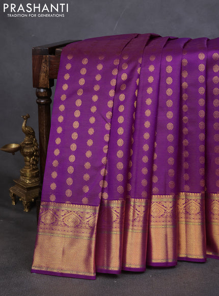 Pure kanchipuram silk saree purple with allover vairaosi pattern & buttas and zari woven border
