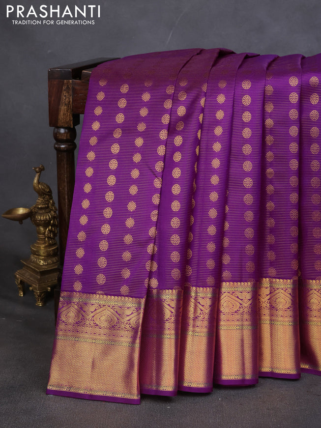Pure kanchipuram silk saree purple with allover vairaosi pattern & buttas and zari woven border