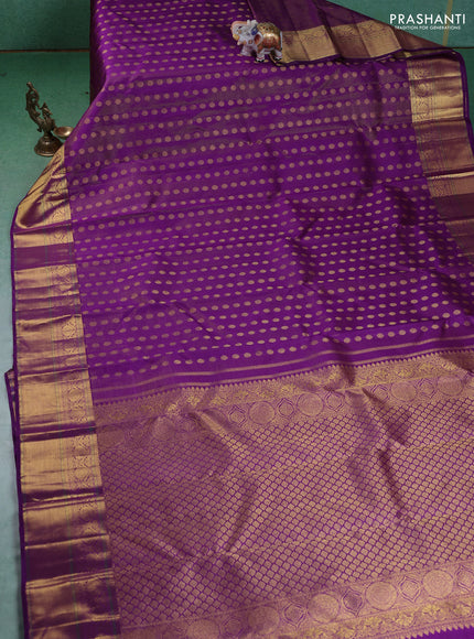 Pure kanchipuram silk saree purple with allover vairaosi pattern & buttas and zari woven border