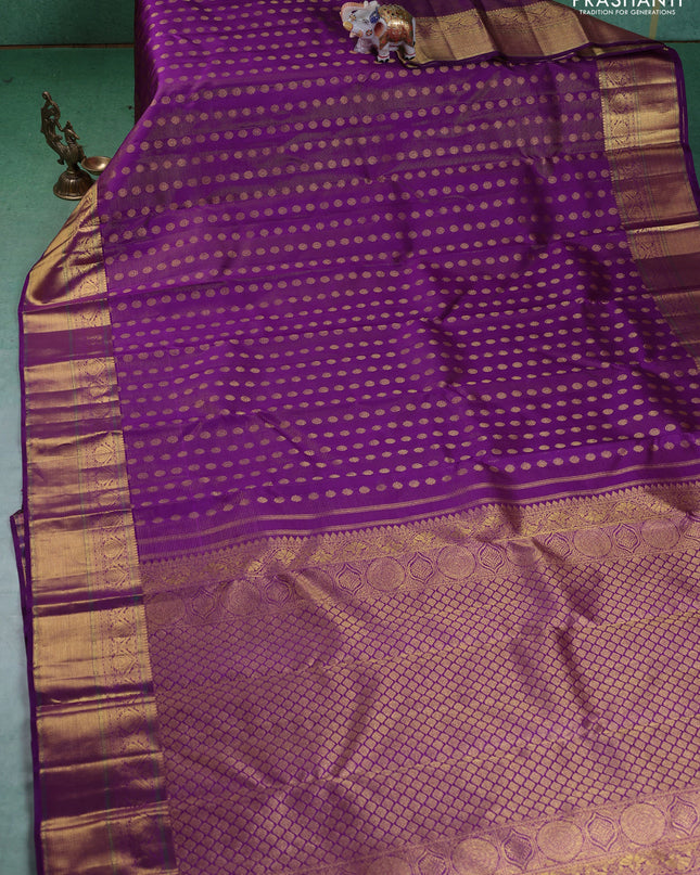 Pure kanchipuram silk saree purple with allover vairaosi pattern & buttas and zari woven border
