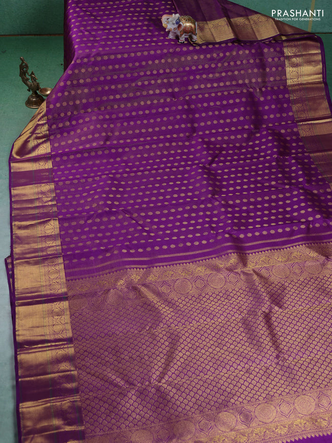 Pure kanchipuram silk saree purple with allover vairaosi pattern & buttas and zari woven border