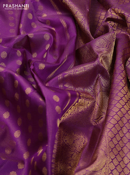 Pure kanchipuram silk saree purple with allover vairaosi pattern & buttas and zari woven border