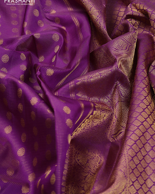 Pure kanchipuram silk saree purple with allover vairaosi pattern & buttas and zari woven border
